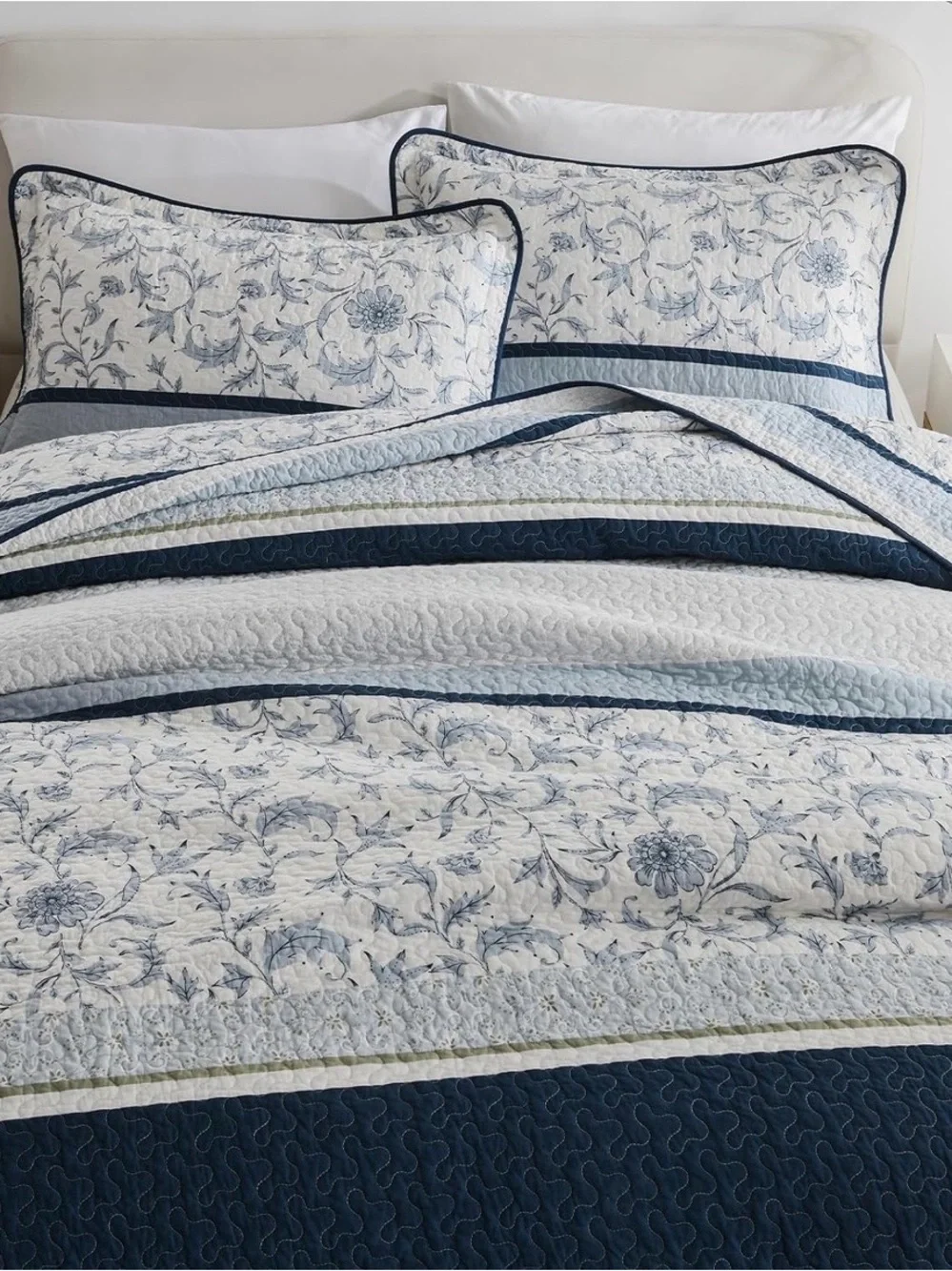 Blue Floral Quilt Set - Classic Blue Bedding